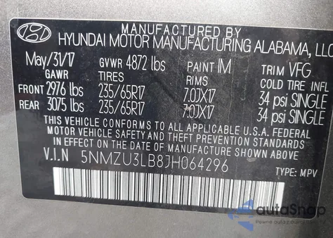 2018 Hyundai Santa Fe Sport 2.4L из США, поврежденный, VIN 5NMZU3LB8JH064296